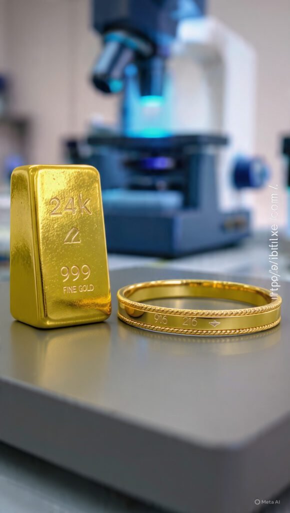 99.9% pure 24k gold vs 91.6% pure 22k gold composition analysis