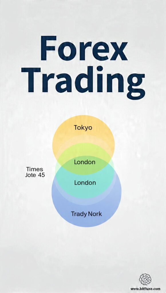 Global Forex trading market sessions map showing Tokyo London and New York overlaps
