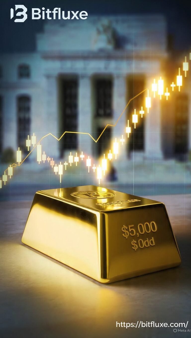 Digital gold PMEX and USDT portfolio comparison on mobile screen next to physical gold bars in a local Pakistani sarafa market.