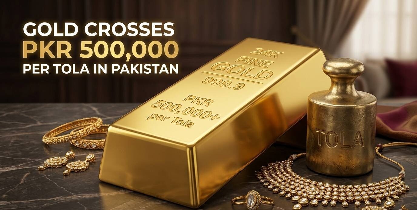 Gold buyer verifying 22K jewelry purity with a jeweler using Tola weight and digital verification tool in Pakistan, consistent with current gold prices.