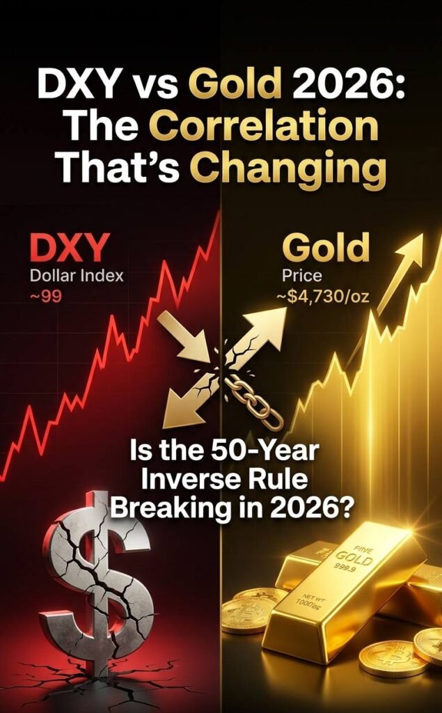 DXY Dollar Index vs Gold Price Correlation 2026 - Is the classic inverse relationship breaking? Complete analysis with charts and gold price forecast